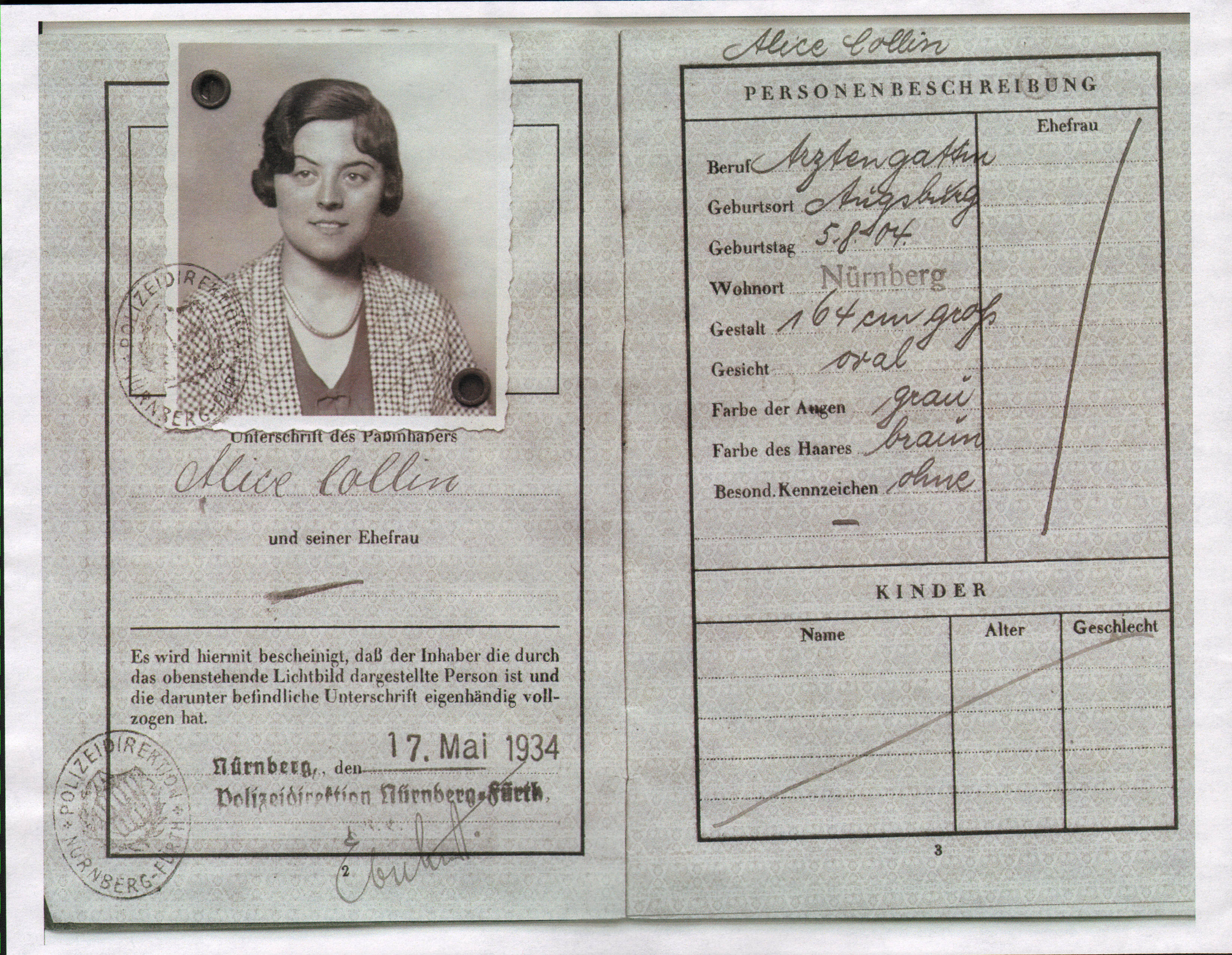 Alice Collin's passport