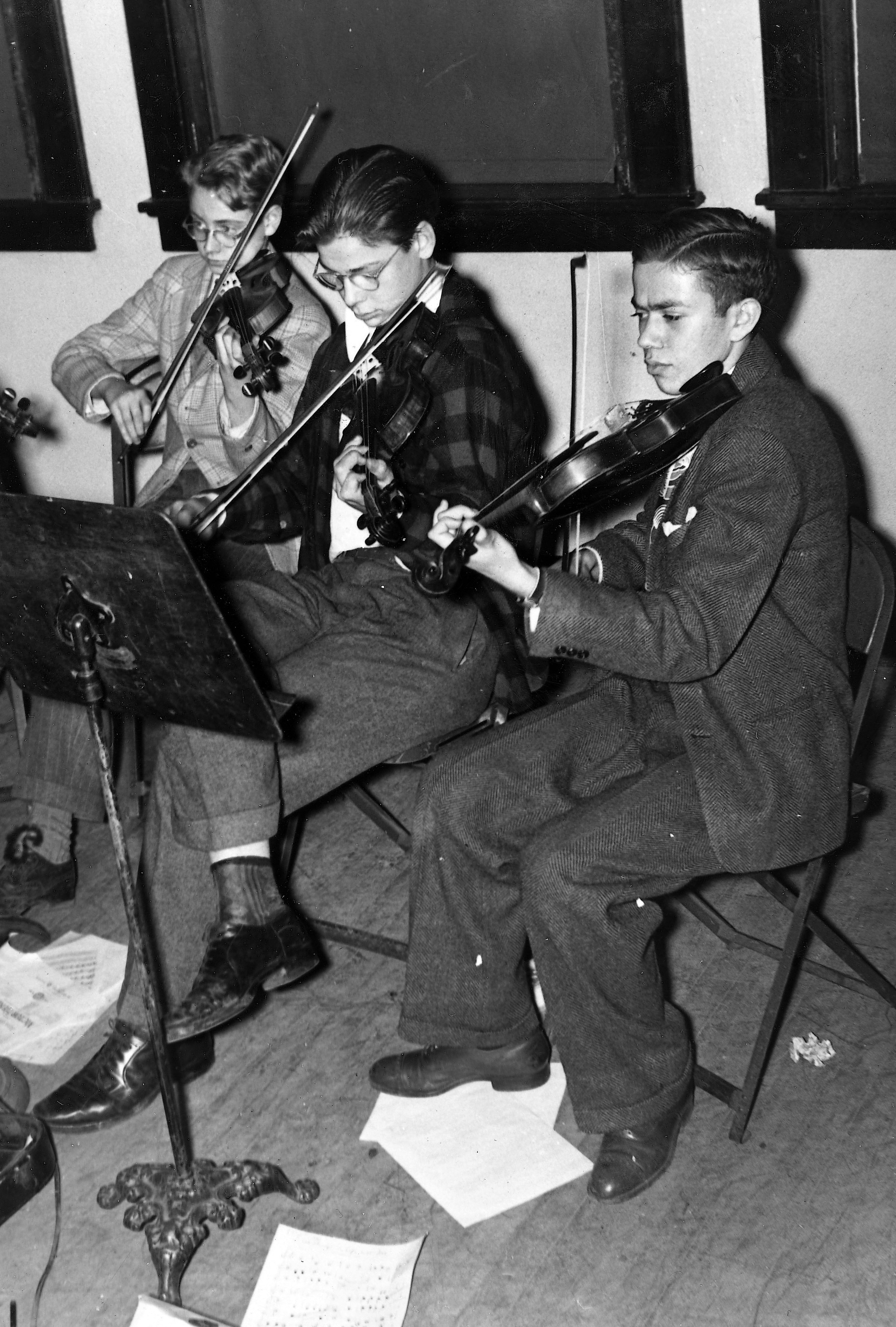 Rudy Oppenheim, right. Playing violin at Blewitt H.S. '46
