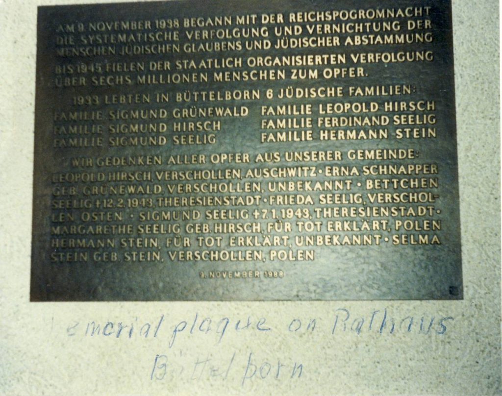 Memorial Plaque in Buttelborn for family of Leopold Hirsch