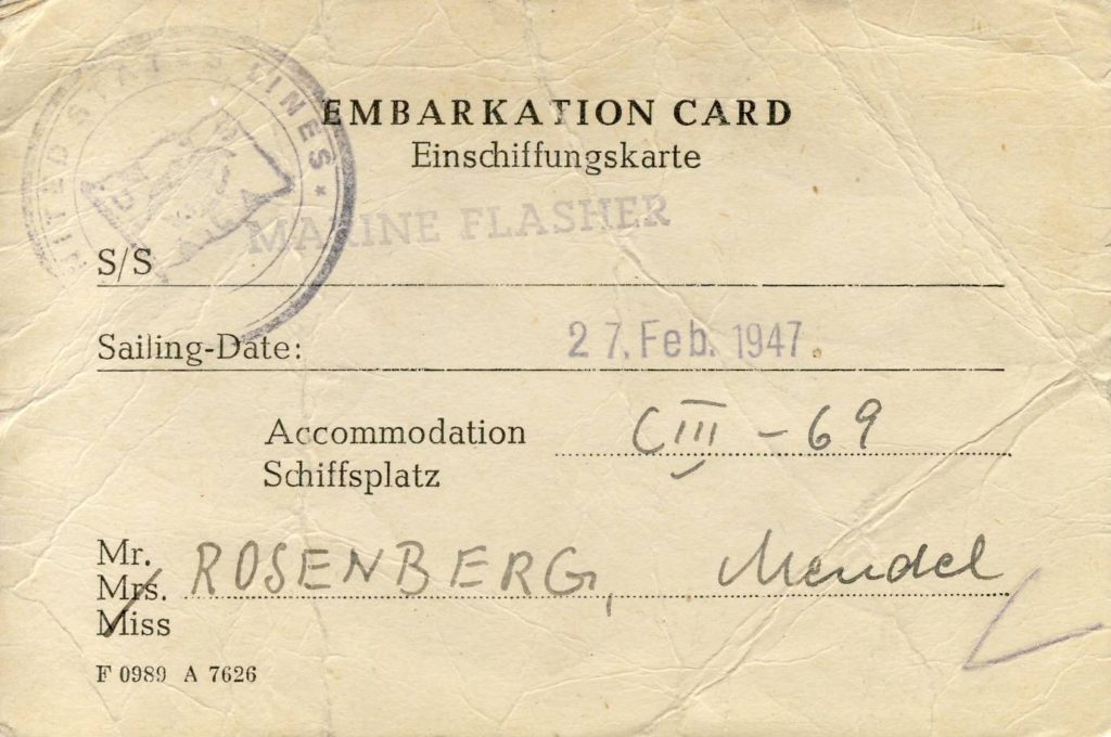 Mendel's Embarkation Card 1947