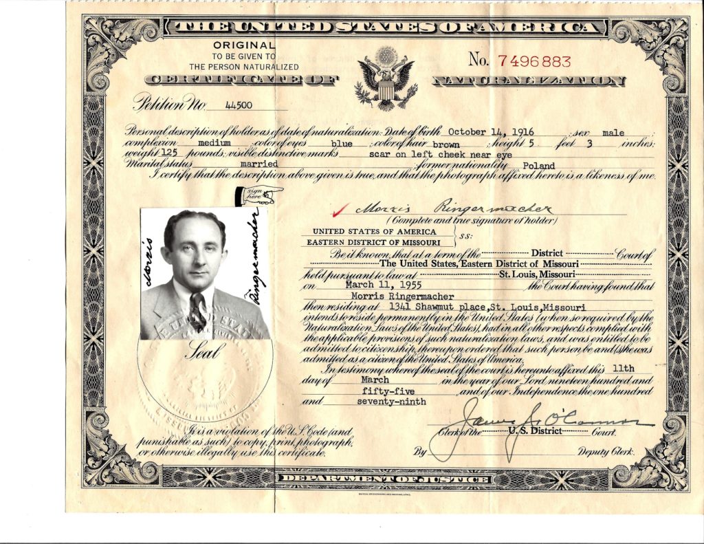 Morris Ringermacher Citizenship Document