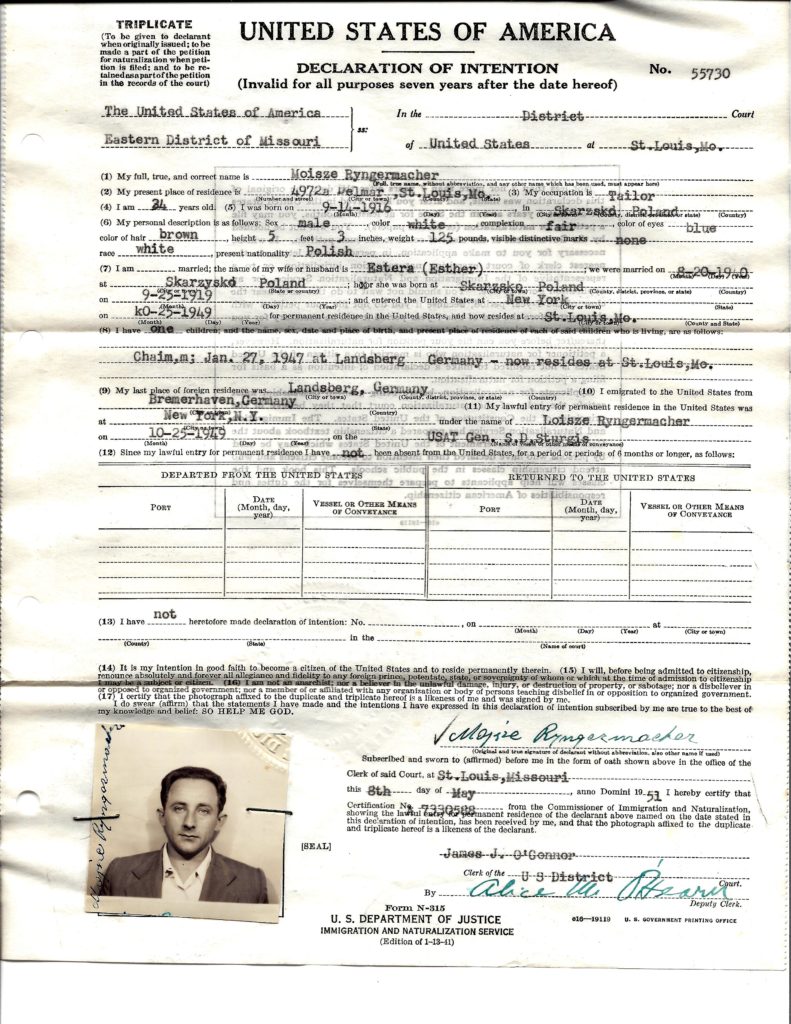 Morris Ringermacher Naturalization Intent Document